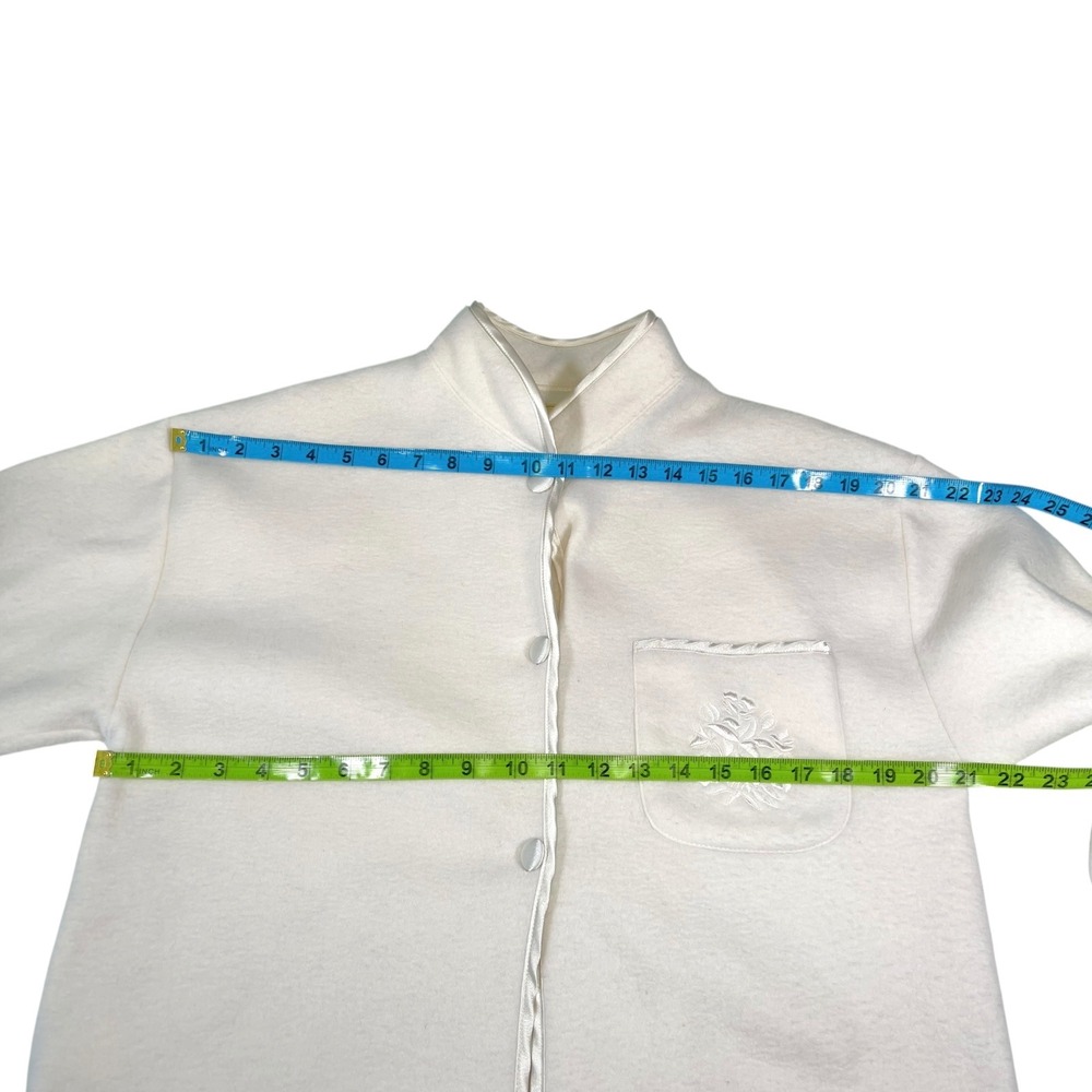 Erika Taylor Intimates S Cream Fleece Bed Jacket Satin Trim Floral Coquette Cozy - Picture 4 of 8